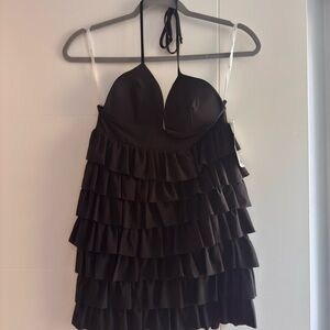Foreplay Black Layered Ruffle Mini Dress